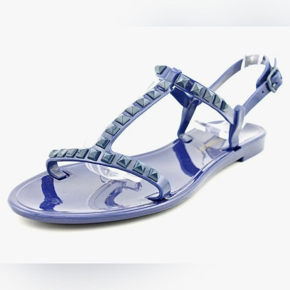 Rebecca Minkoff Blue Studded Jelly T-Strap Sandals